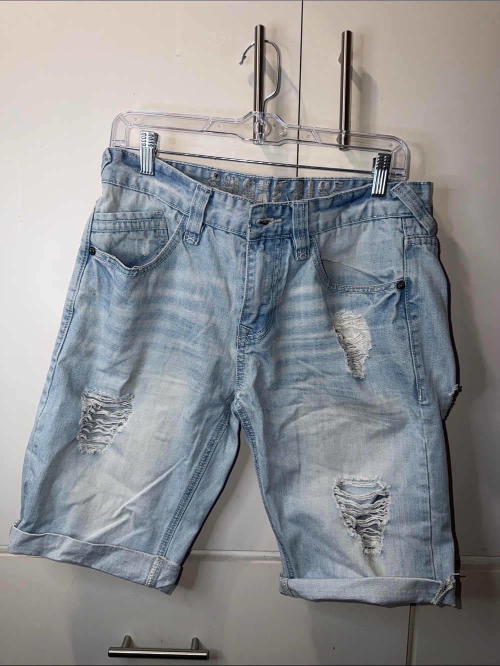 Men's Light Wash Distressed Denim Jean Shorts